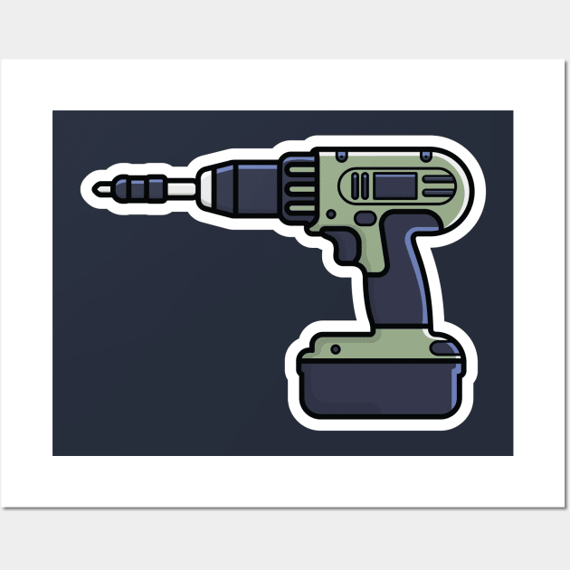 Drill with Screwdriver Sticker vector illustration. Tools object icon concept. Repairing tool and working tool drill sticker vector design. Wireless drill machine icon logo. Wall Art by AlviStudio